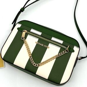 Michael Kors Large EW Zip Chain Xbody Crossbody Bag Fern Green Multi